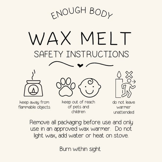 Wax melt safety instructions with icons and text on a white background