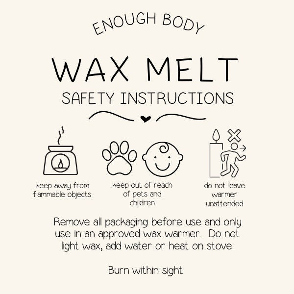 Wax melt safety instructions with icons and text on a white background