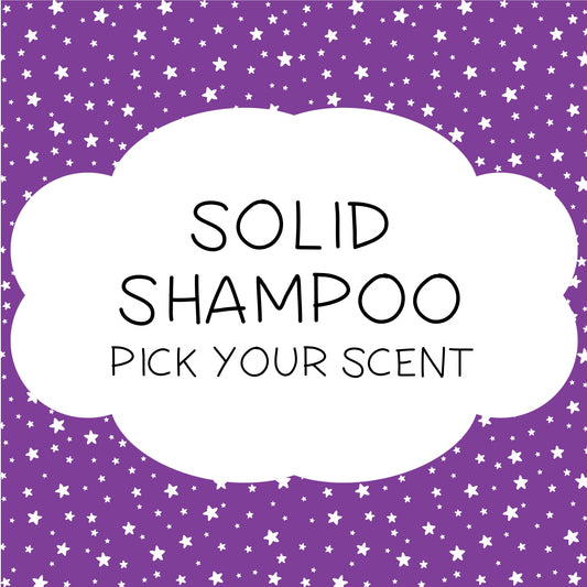 An image featuring a Shampoo product with a background of purple and star-shaped graphics