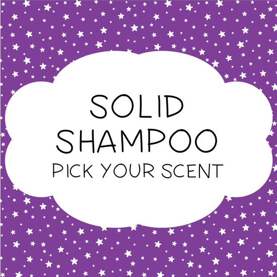 An image featuring a Shampoo product with a background of purple and star-shaped graphics