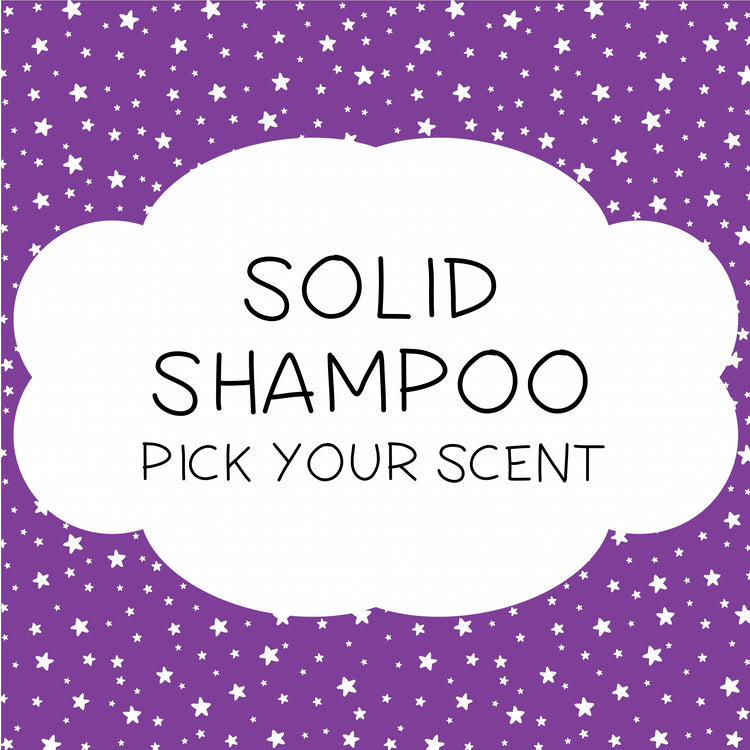 An image featuring a Shampoo product with a background of purple and star-shaped graphics